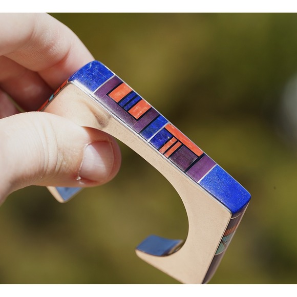 Jewelry - Jim Harrison Navajo Native Indian Sterling Inlay Multi Stone Cuff Bracelet Heavy